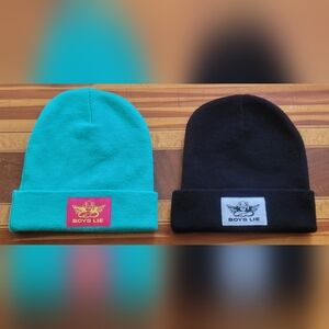 2 Boys Lie Ladies Knit Beanie Hat Teal Green Pink Black White Angel Churb Logo